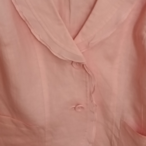 FINAL PRICE WT KIM ROGERS 2-pc suit, pink flared collar/sleeves 100% linen PXL - Picture 3 of 4